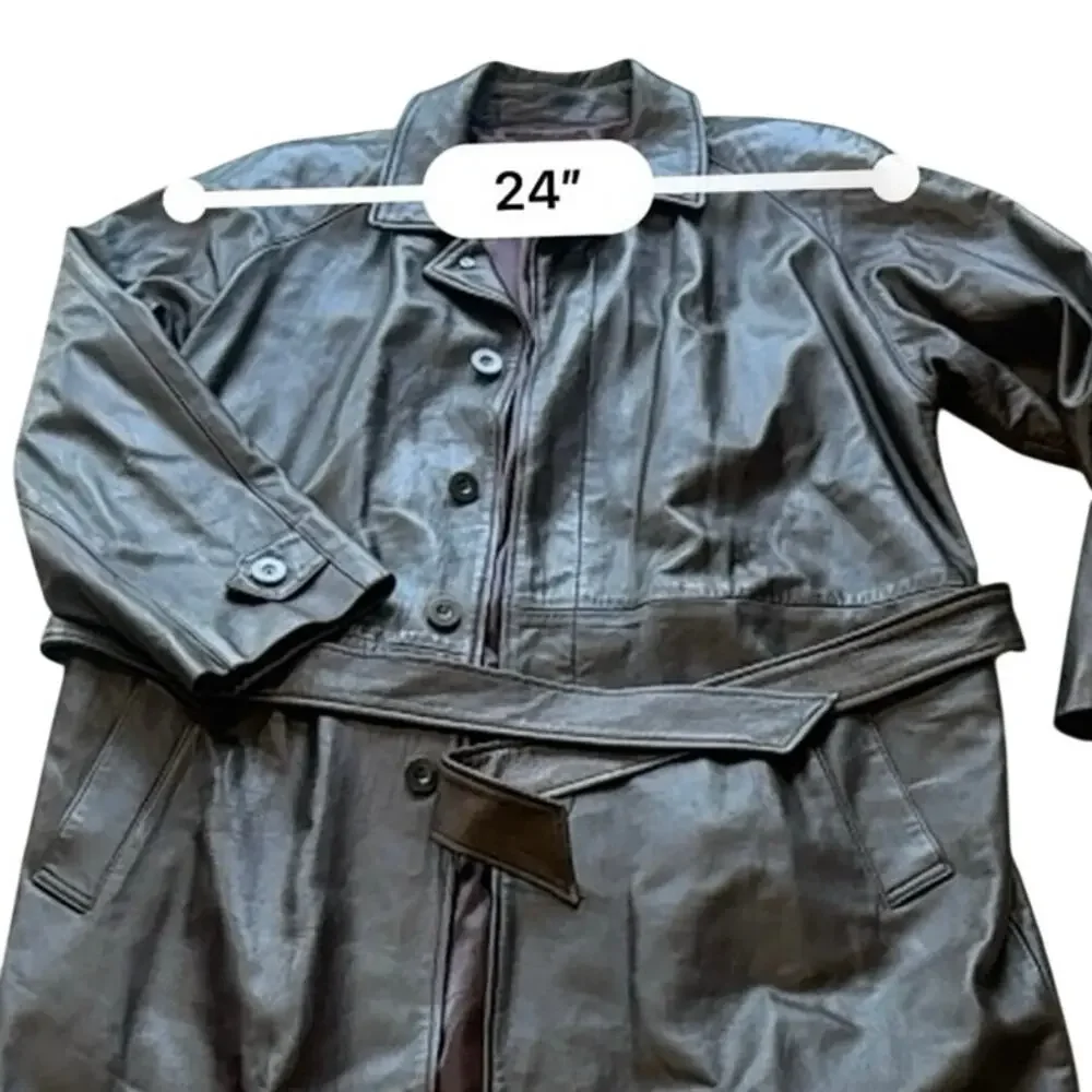 Vericci Man Brown Leather Trench Coat Full Length Duster Jacket Mens Size Large